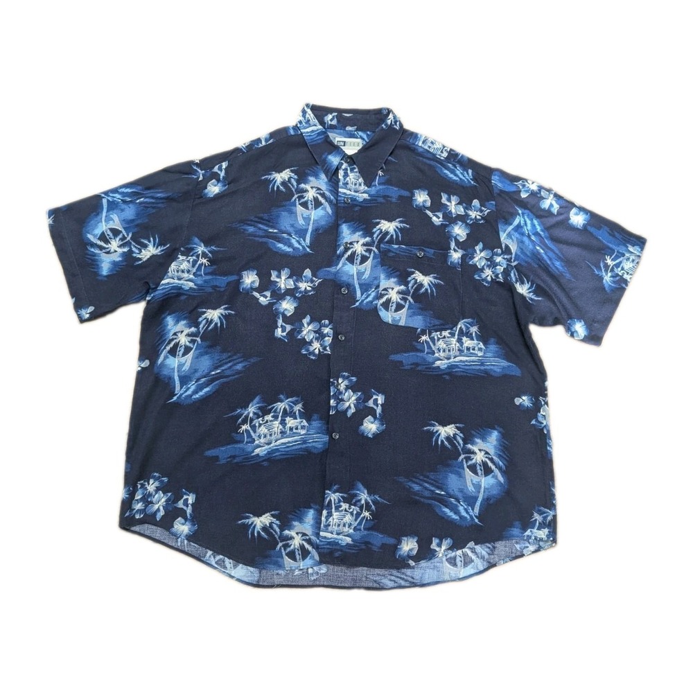 Vintage Untied Men's XL Hawaiian Shirt Navy Blue Rayon Tropical Island Print